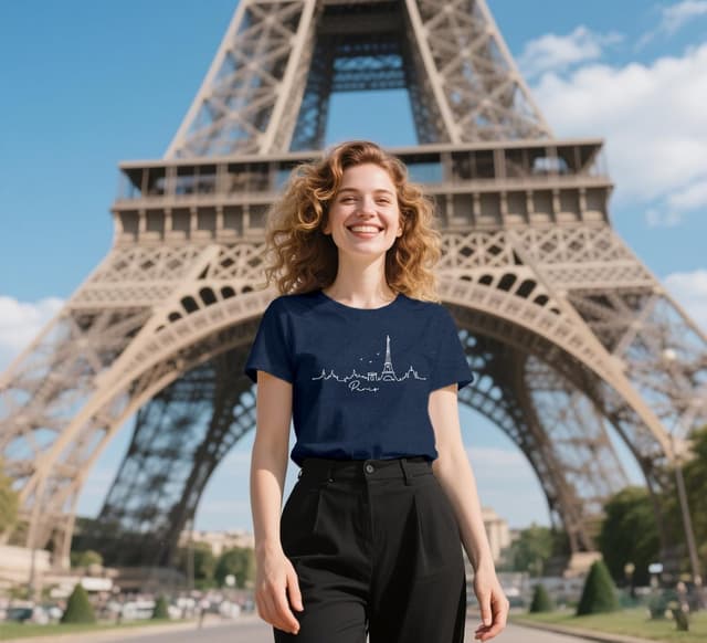 Detalle de Qskall Women’s Paris T-Shirts “Travel in France” Eiffel Tower & Bonjour Tee