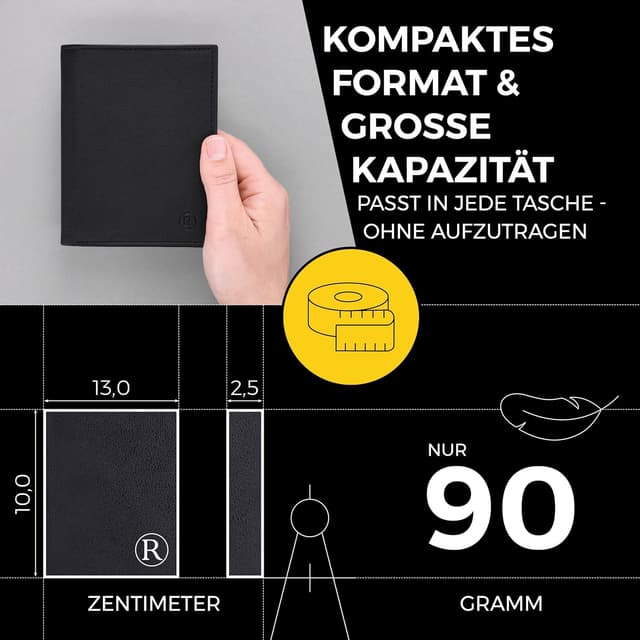 Detalle de RUTAKO Herren-Geldbörse aus Leder mit RFID-Schutz und Münzfach