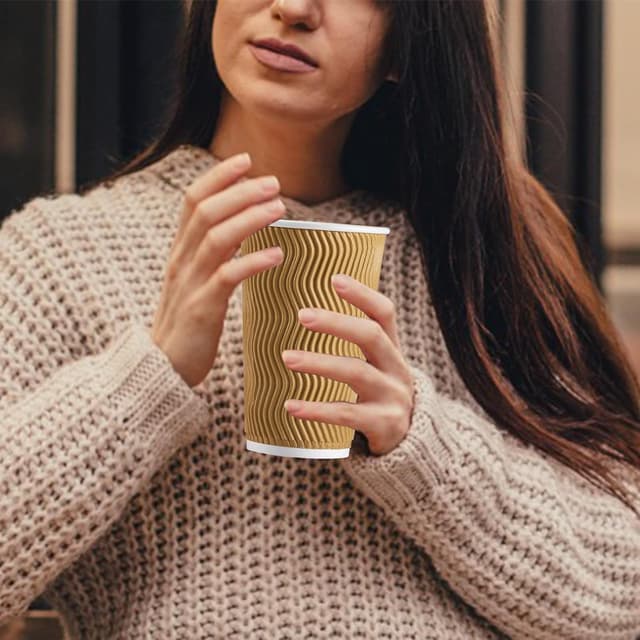 Detalle de ClawsOff 90-Pack 16 oz Disposable Coffee Cups (No Lids) — Insulated Ripple Wall Paper Cups