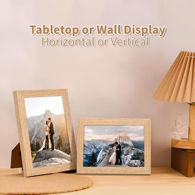 Thumbnail 6 de 10x15 & 4x6 Picture Frames Set of 3 with Perspex Glass and Natural Wood Effect (wall or table top)