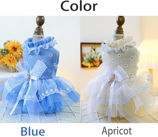 Thumbnail 6 de BT Bear Small Dog Dress (Large) – Puppy Skirt with Bow, Lace Princess Tutu for Wedding & Photos (Blue, L)