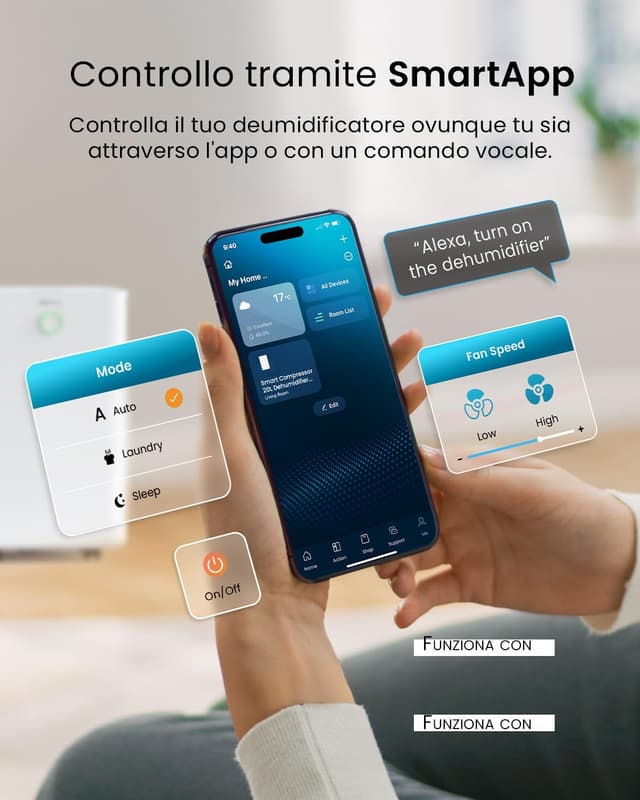 Detalle 2 de Pro Breeze OmniDry Deumidificatore casa WiFi 20 L/giorno con serbatoio 4 L e asciugatura vestiti