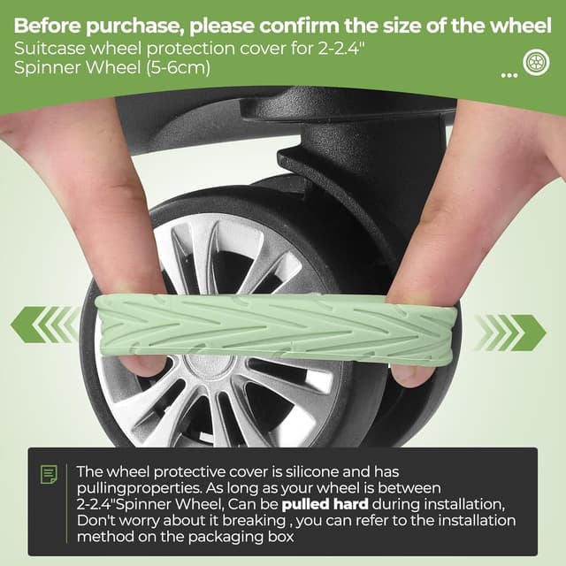 Detalle de Wanzhuango 8er-Set Silikon-Gepäckradabdeckungen für Spinnerräder (2–2,4 Zoll) – leiser, verschleißfester Schutz