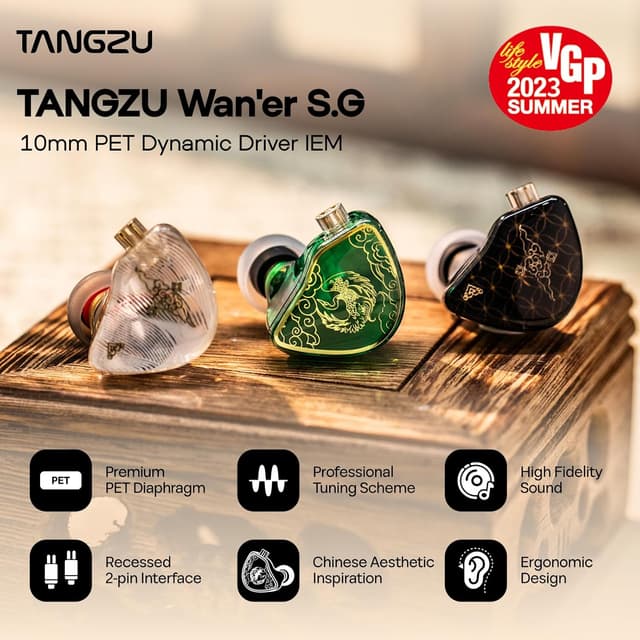 Detalle 2 de Linsoul TANGZU Wan'er S.G — écouteurs intra-auriculaires HiFi à diaphragme 10 mm, câble OFC détachable à 2 broches (blanc, sans micro)