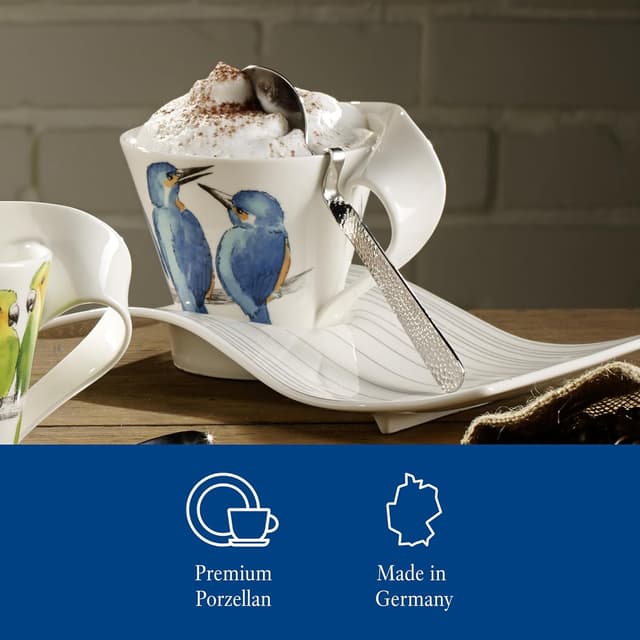 Detalle de Villeroy & Boch Newwave Caffè Kaffeebecher „Eisvogel“ mit Henkel (240 ml) – Porzellan für Kaffee, Tee oder Kakao