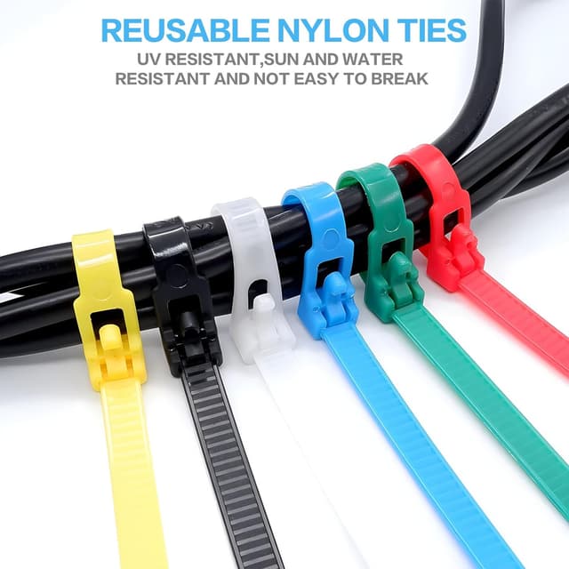 Detalle de Wiederverschließbare Kabelbinder Bunt Set 300 x 5 mm (lösbar) inkl. 50 Klebesockel – 100 Stück