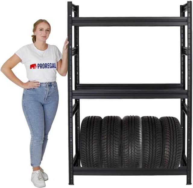 Detalle de PROREGAL Reifenregal Dino (180×120×50 cm) für bis zu 12 Reifen, Schwerlast-Fachlast 150 kg – Schwarz