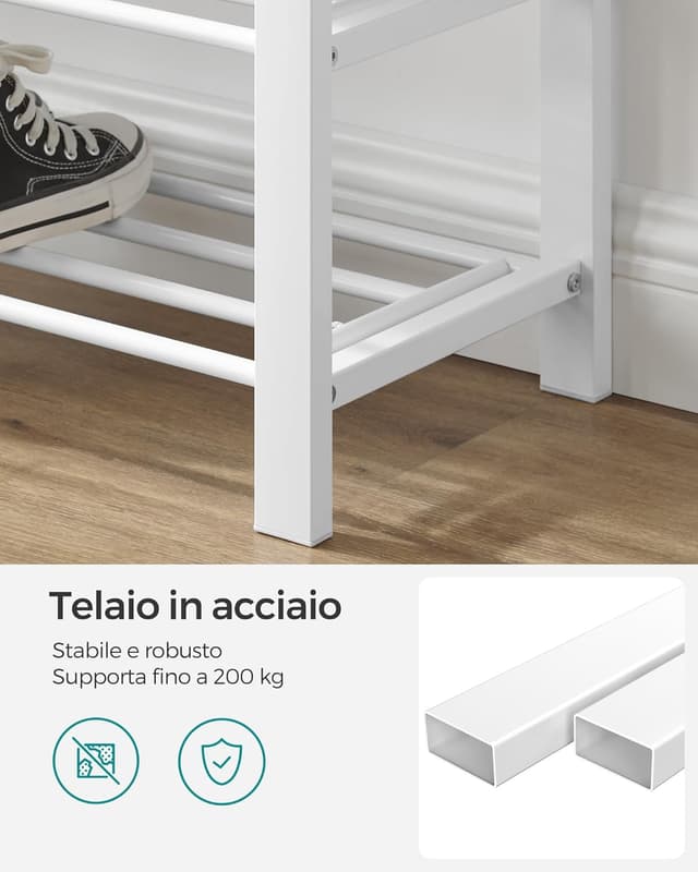 Detalle 2 de Songmics Shoe Bench LBS057W01: panca scarpiera a 3 ripiani con seduta imbottita per ingresso e camera