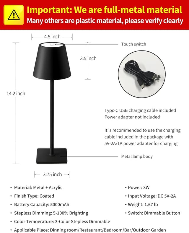 Thumbnail 4 de KDG 2 Pack Cordless Table Lamp 5000mAh ๐