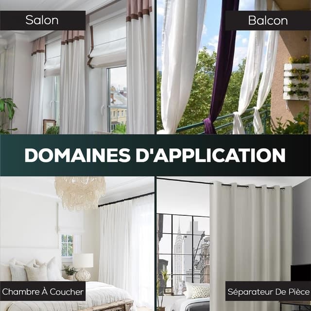 Detalle de MEISENBERG tringle rideau extensible sans perçage 370–420 cm (noir)