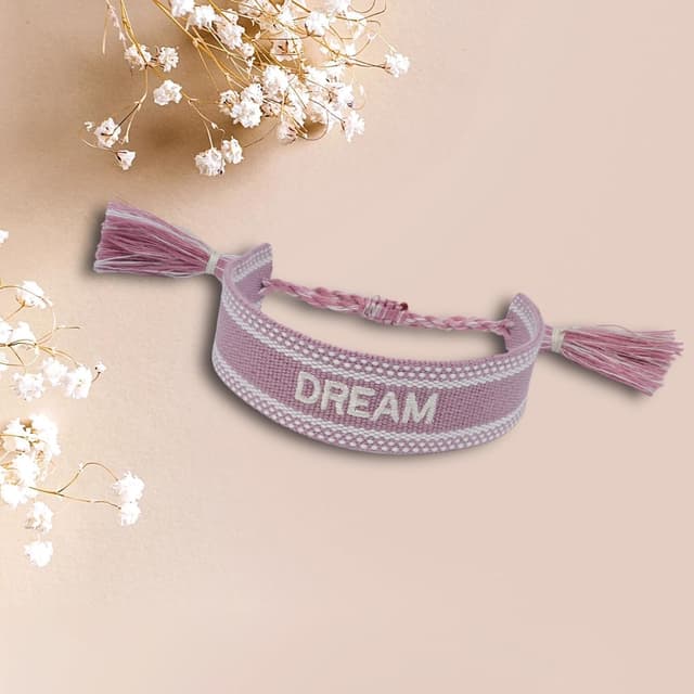 Detalle de Selfmade Jewelry Stoff Armband „Love“ in Pink – gewebtes Freundschaftsarmband als Geschenk für Frauen