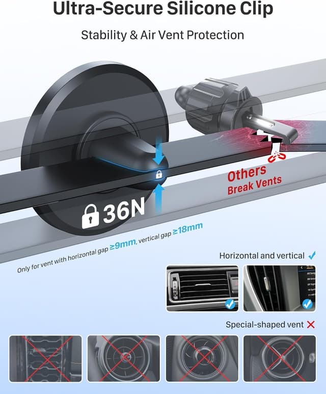Detalle de YOSH Support téléphone voiture magnétique Mag-Safe (lot de 2) avec maintien 35N+