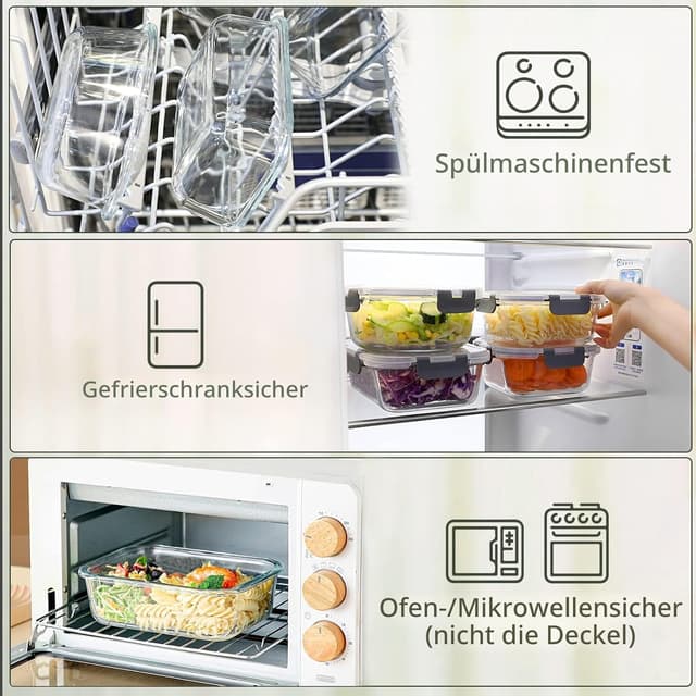 Detalle 2 de Glas-Frischhaltedosen 625 ml Set mit 10 Stück