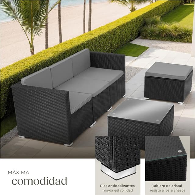 Thumbnail 3 de tectake® Conjunto Jardín Ratán 3+1 con Mesa