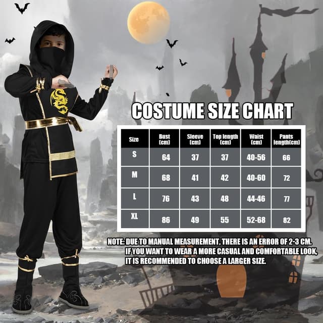 Detalle de AOOWU Vestito Ninja Bambino con accessori per Halloween e Carnevale
