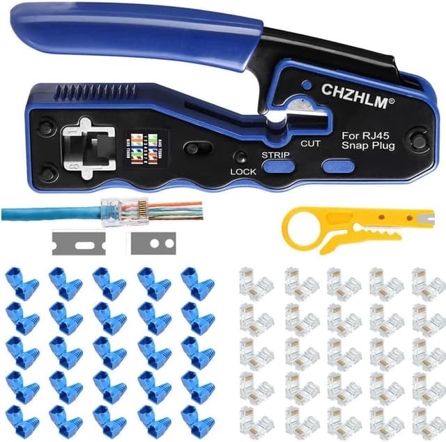 Thumbnail 6 de CHZHLM RJ45 pass-through crimp tool kit with 50 connectors, covers, mini stripper and cable tester