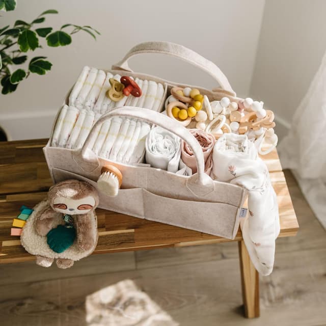 Detalle 2 de PUTSKA Windelkorb Organizer – extra großer Aufbewahrungskorb für Kinderzimmer & Wickelstation in Mokka