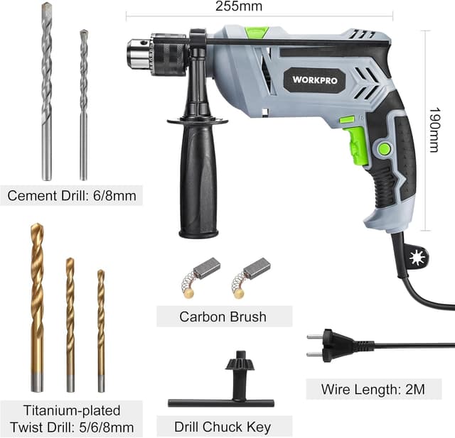 Detalle 2 de WORKPRO Trapano a Percussione 850 W con impugnatura girevole 360° (mandrino 2–13 mm)