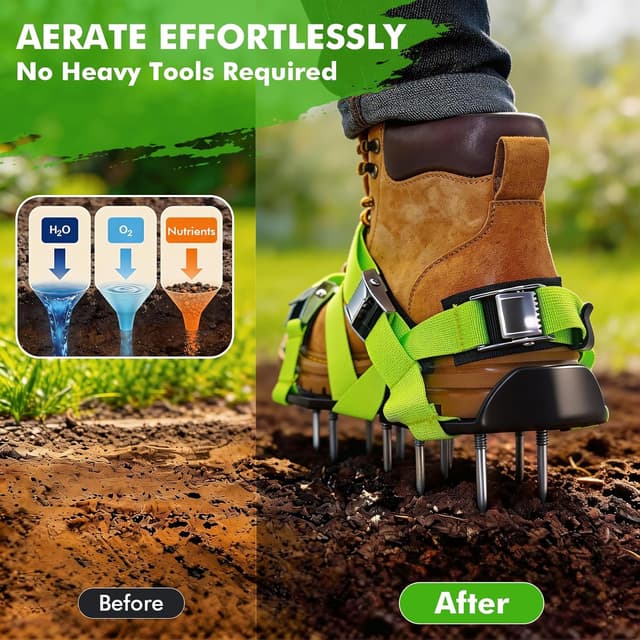 Detalle de Scalnuvyyh Lawn Aerator Shoes – Heavy Duty spike aerator with metal buckle & adjustable straps