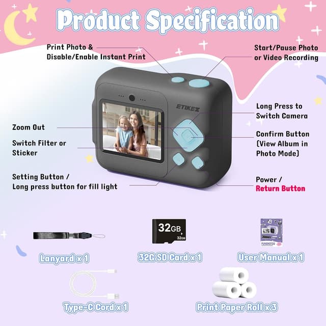 Thumbnail 5 de ETIKEZ Kids Camera 1080P with 32GB card