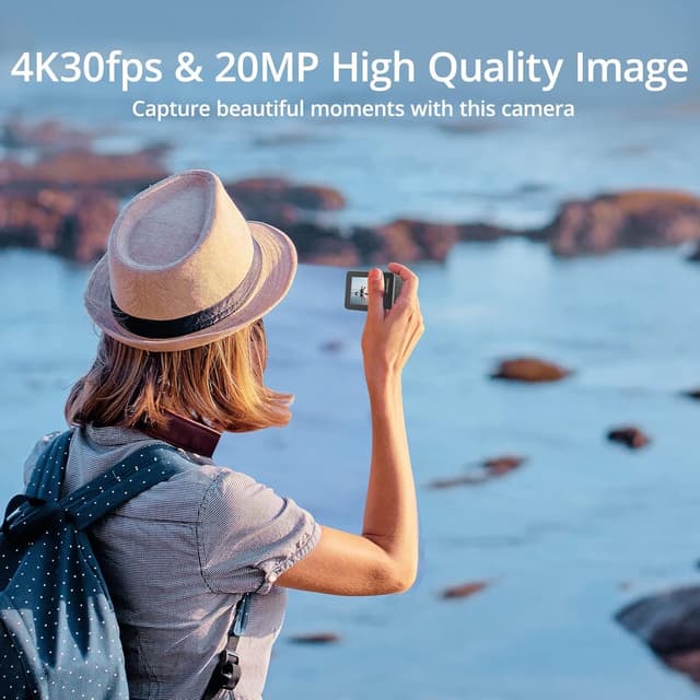 Detalle de AKASO Brave 7 Caméra Sport 4K étanche IPX8 (2 écrans tactiles, EIS 2.0) avec carte 256Go, télécommande et 2 batteries 1350 mAh