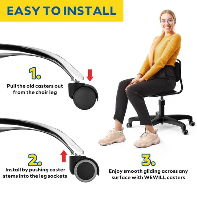 Detalle de WEWILL Bürostuhl Rollen 10×22 mm (5er Set) – leise Doppelrollen für IKEA, für Parkett & Hartboden