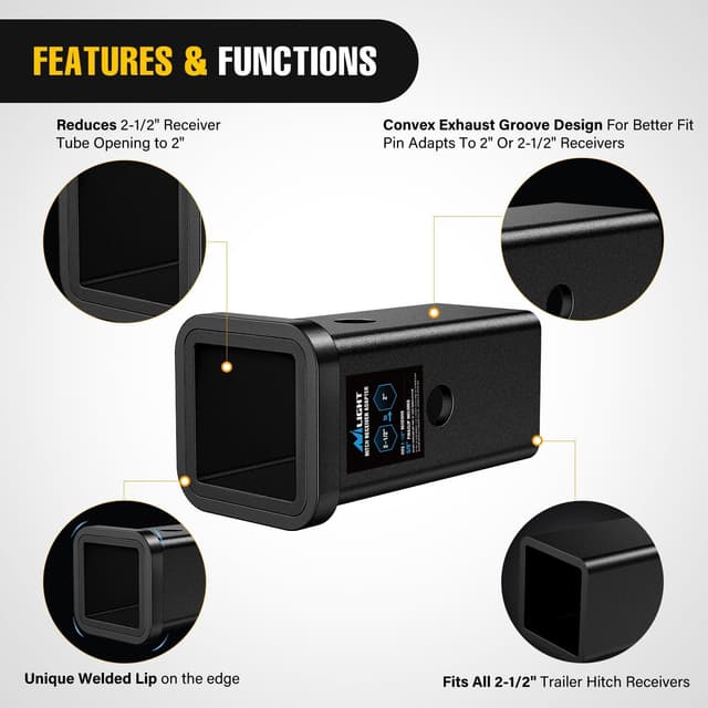Detalle de Nilight 2-1/2 in to 2 in Trailer Hitch Receiver Extender/Adapter Reducer Sleeve