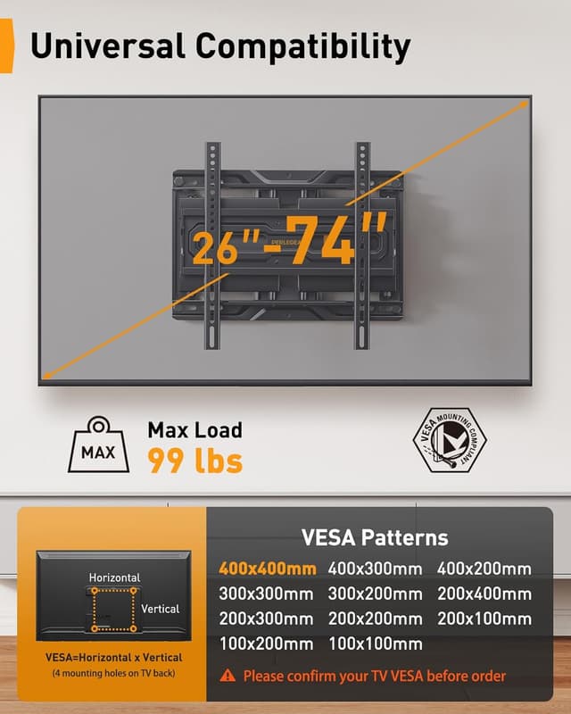 Detalle 2 de Perlegear PGMF21 Full Motion TV Mount 99 lbs
