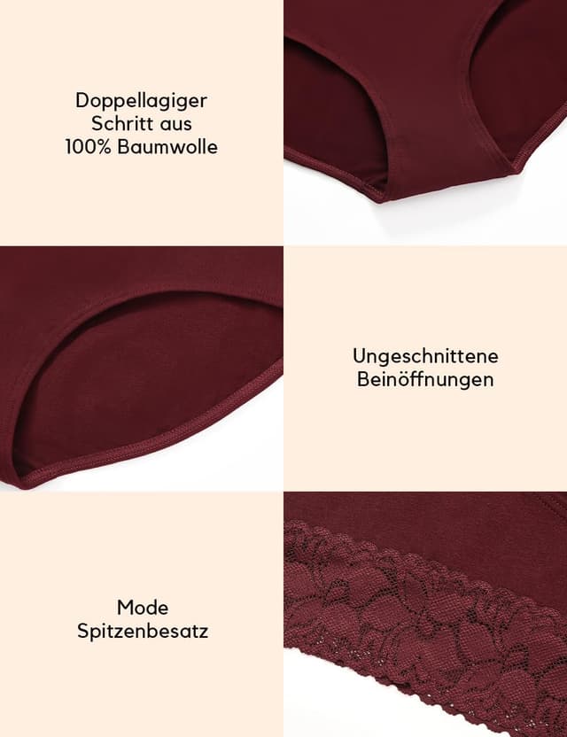 Detalle 2 de ALTHEANRAY Damen Unterhosen aus Baumwolle (6er Pack) mit Spitze, atmungsaktiv & weich