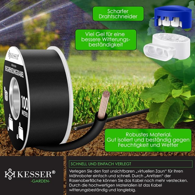 Detalle 2 de KESSER® Begrenzungskabel 100 m inkl. 12 Kabelverbinder – Universal für Mähroboter & Rasenmäher