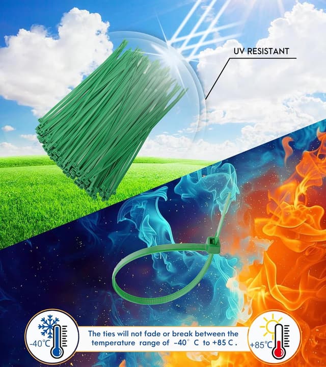 Detalle de KAXIMON Green Cable Ties 300mm x 4.8mm (100-pack) with self-locking nylon design