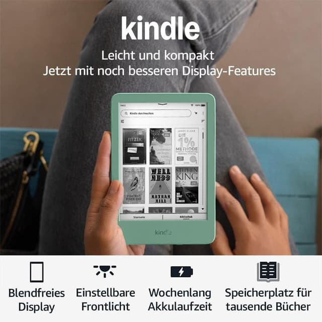 Detalle de Amazon Kindle (neueste Generation, matchagrün) – kompakt, blendfrei und mit 16 GB Speicher