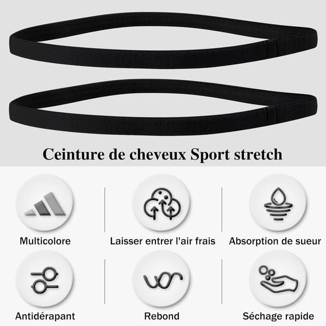 Detalle de 6er-Set Sport-Haarbänder für Herren & Damen – elastisch, rutschhemmend, schwarz
