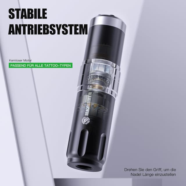 Detalle 2 de Dragonhawk Kabellose Rotations-Tätowiermaschine mit 2 Akkus (1500 mAh) und digitaler LED-Anzeige – Grau