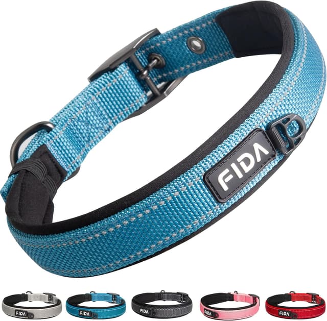 Thumbnail 6 de Fida Padded Dog Collar with Metal Belt Buckle and Double-Layer Webbing (Green)