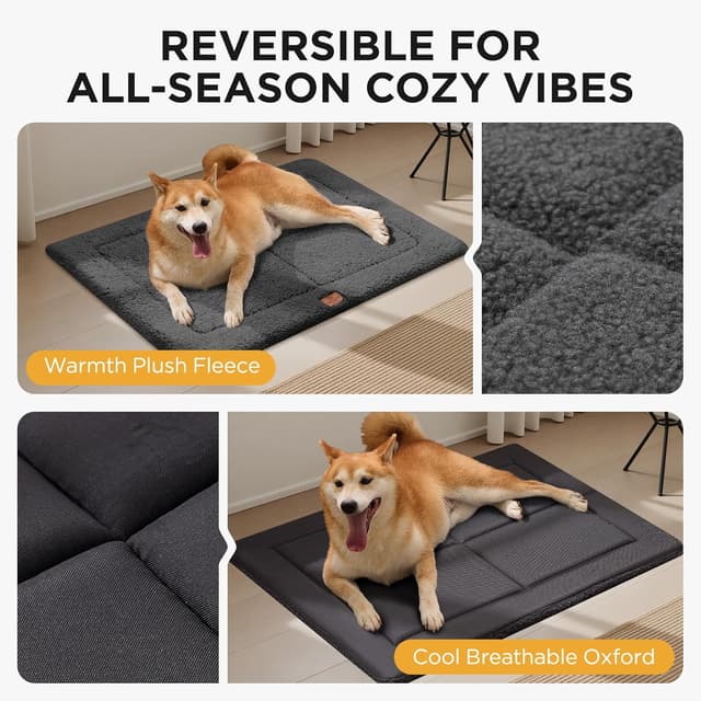 Detalle de Joydeco Low-Profile Reversible Dog Mat Bed Pad (Dark Grey) – Washable crate pad, 112x81cm