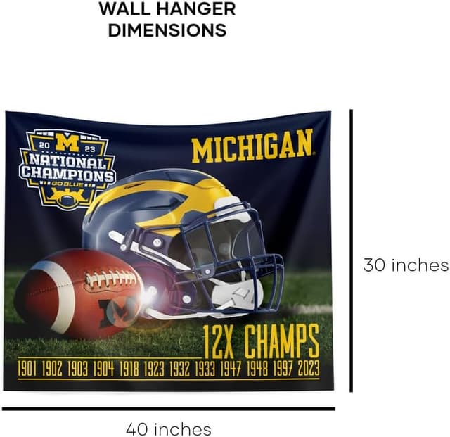 Detalle 1 de Northwest NCAA Michigan Wolverines 2023 FBC National Champions wall hanging tapestry