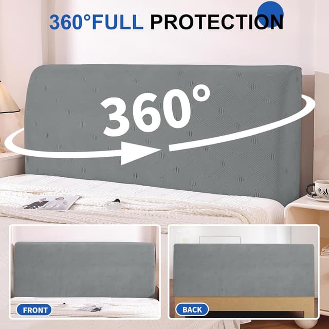 Detalle 2 de Ystyle Copri Testiera Letto elasticizzato universale 180 cm in grigio chiaro, lavabile antipolvere