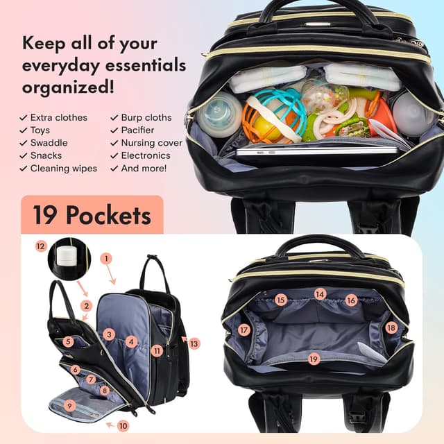 Detalle 2 de Dikaslon Changing Bag Backpack (Large) with Portable Changing Mat, Pacifier Holder & Stroller Straps