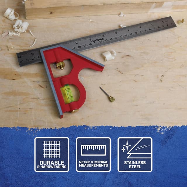 Detalle 1 de Équerre combinée Faithfull 300 mm : mesure, traçage et contrôle d’angles