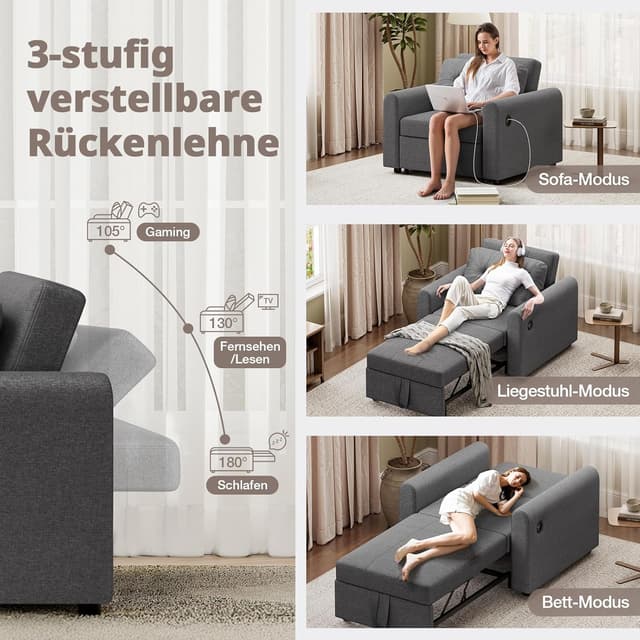 Detalle 2 de Luxstein Divano Letto Pieghevole 3 in 1 200 kg