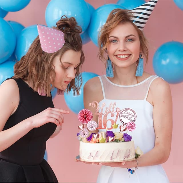 Detalle de Yitla 16. Tortendeko Geburtstag Frau mit 16th Kerzen & Glitzer-Topper, 20 Stück