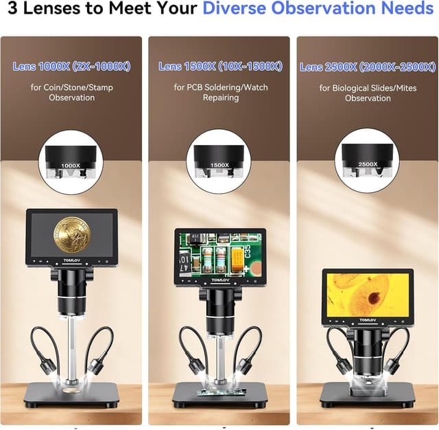 Thumbnail 2 de TOMLOV TriL107 7" 2500X digital microscope