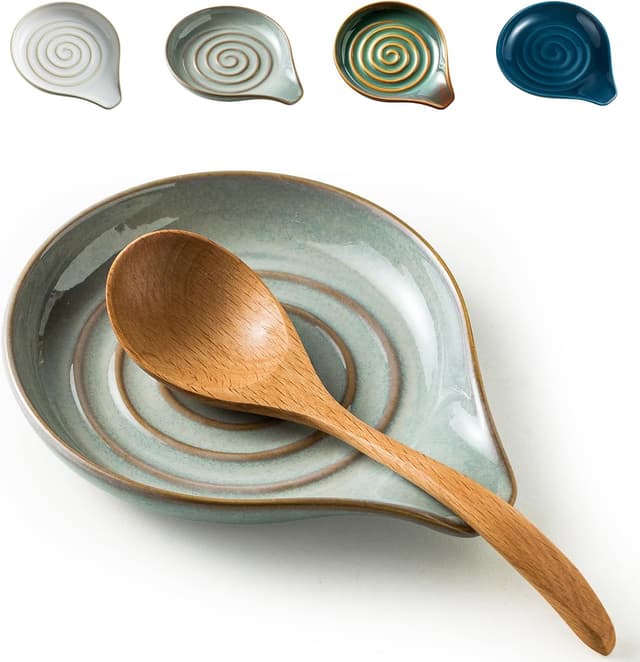 Detalle de LAUCHUH 5" Large Ceramic Spoon Rest (Heat-Resistant Utensil Holder) in Unique Gray