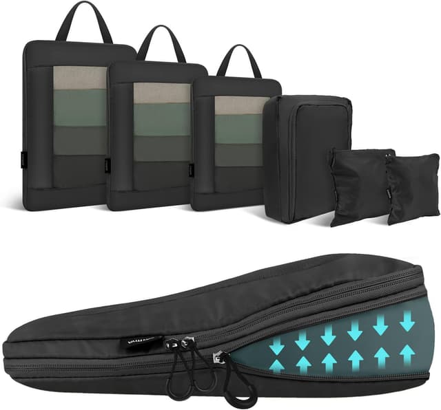 Detalle de Carttiya Compression Packing Cubes (Black) – Expandable travel organisers, 6-pack