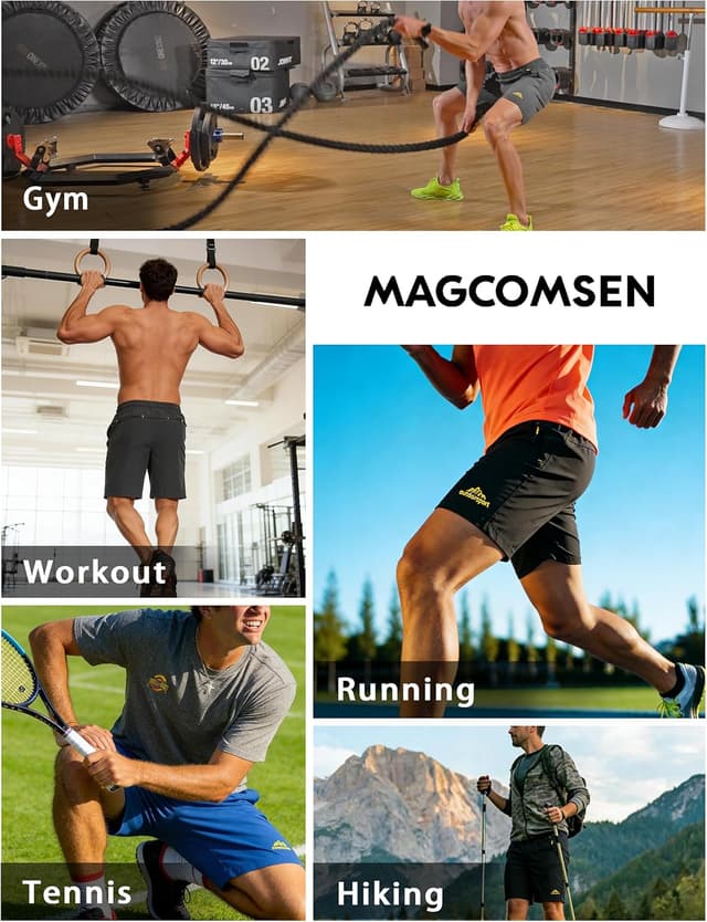 Detalle 2 de MAGCOMSEN men’s gym shorts with zip pockets — quick-dry stretch running, walking & outdoor shorts