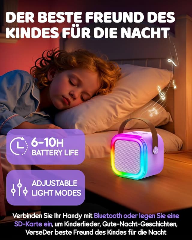 Detalle 2 de Kinder-Karaoke Maschine (3–12 Jahre) mit 2 Mikrofonen – violett, Bluetooth & TF-Karte