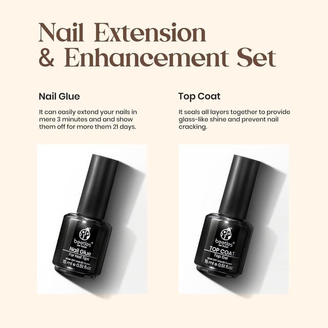 Detalle 2 de Beetles Gel Nail Glue and No Wipe Top Coat Kit (9 in 1), 15ml DIY UV Nail Extension Gel