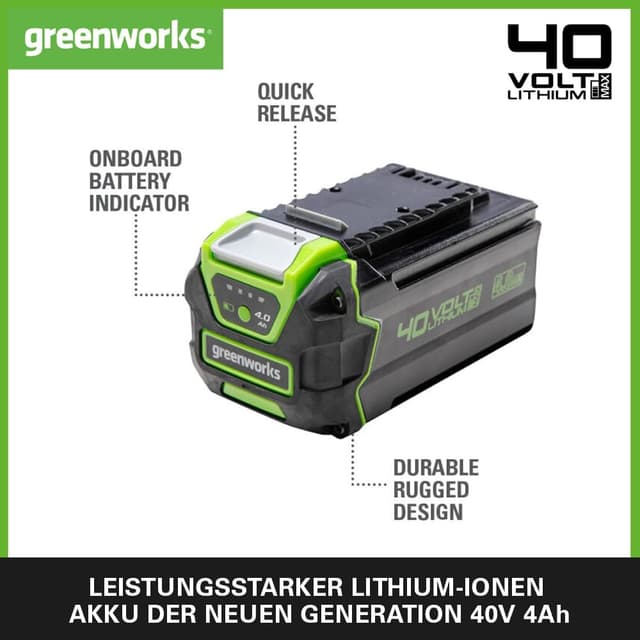 Detalle 2 de Greenworks G40B4 Akku 40V 4Ah (Lithium-Ion) mit Schnellladung und LED-Ladekontrolle