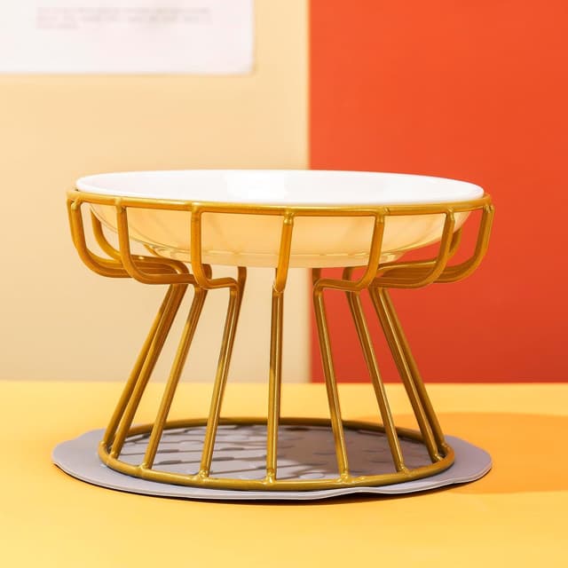 Detalle de All-Pie Ceramic cat bowl with iron stand and anti-slip pad (Gold stand + cat paw dish)